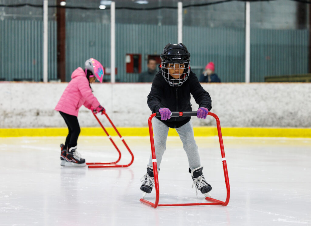 TAMPA, FL - JANUARY 29: Kids ages 5-10 participate in the Tampa Bay Lightning Learn to Skate hockey program at Xtra Ice Power Pole on Sunday, January 29, 2023 in Tampa, Florida. The Tampa Bay Lightning are committed to providing girls within Florida and the Tampa Bay Area a safe, competitive environment to grow their individual hockey skills while promoting the enjoyment, appreciation and understanding of hockey. 
(Photo by Casey Brooke Lawson/Tampa Bay Lightning)