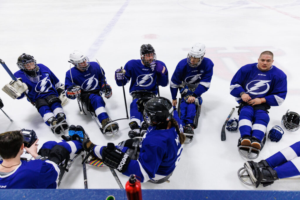 TAMPA, FL - MARCH 4: The Tampa Bay Lightning sled hockey team plays the Space Coast Blast on March 4, 2023 at Clearwater Ice Arena in Clearwater, Florida.  (Photo by Casey Brooke Lawson/Tampa Bay Lightning)